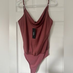 Lulus Women's Large Emmerson Satin Sleeveless Cowl Neck Bodysuit BNWT 🏷️